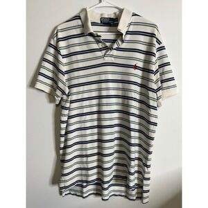 Polo Ralph Lauren Custom Fit White Blue Striped Polo Mens XL
